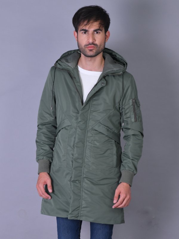 Green Puffer Hooded Long Jacket